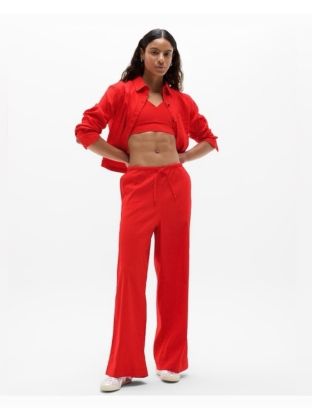 Athleta Paradise Mid Rise Wide Leg Pant Red Size Large Petite
